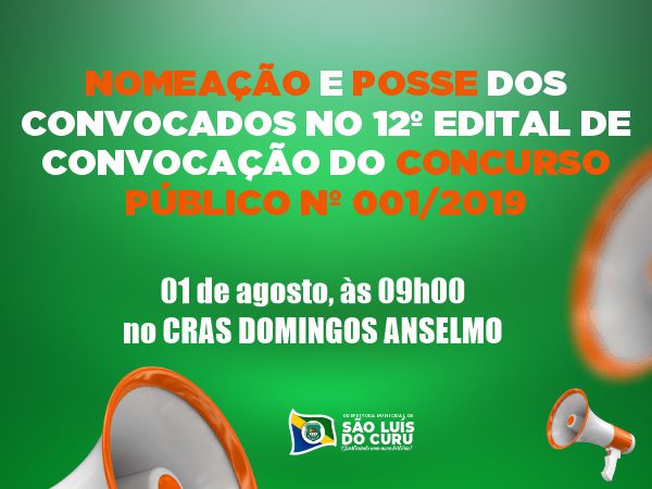NOMEAÇÃO E POSSE - CONCURSO PÚBLICO Nº 001/2019