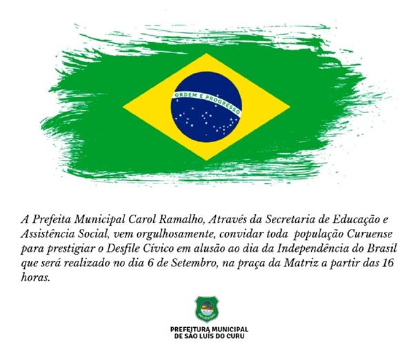Desfile cívico em alusão ao Dia da Independência do Brasil acontecerá na Praça da Matriz.