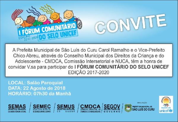 Em São Luís do Curu: I Fórum Comunitário do Selo UNICEF discutirá políticas públicas para crianças e adolescentes.