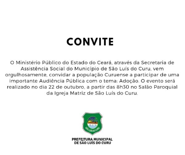 Ministério Público do Estado do Ceará e Secretaria de Assistência Social convidam para Audiência Pública sobre Adoção