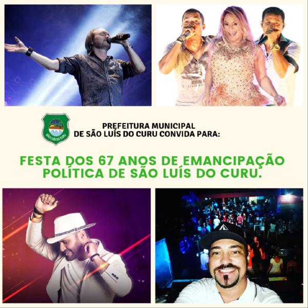 A Prefeitura Municipal de São Luís do Curu, através da Exma Prefeita Carol Ramalho, convida a todos os Curuenses para prestigiarem as festividades de