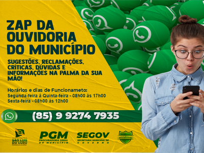 AGORA A OUVIDORIA MUNICIPAL CONTA COM UM NÚMERO DE WHATSAAP!