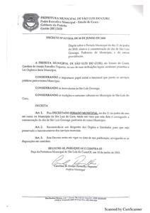 Prefeitura decreta feriado municipal no dia 21 de junho: Data é alusiva ao Dia de São Luís Gonzaga.